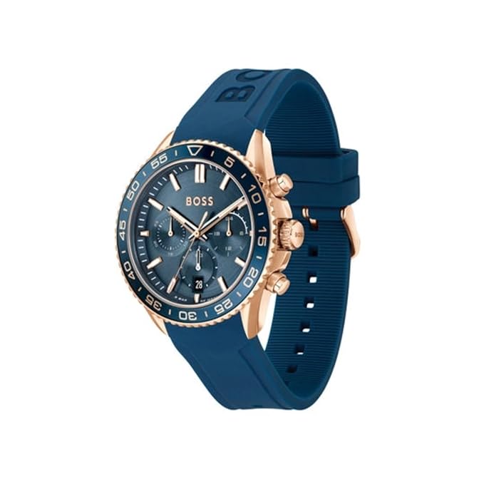 BOSS Runner Qtz Fashion Chrono Blue Round Dial Men's Watch|Silicone Material|Blue Color Band