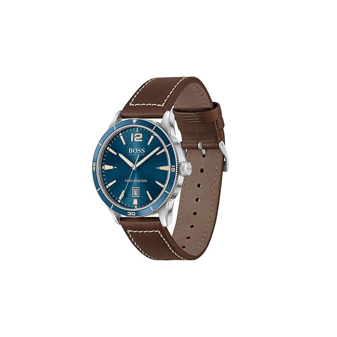 Hugo Boss Leather Hugo Drifter Analog Blue Dial Men Watch-Brown Band