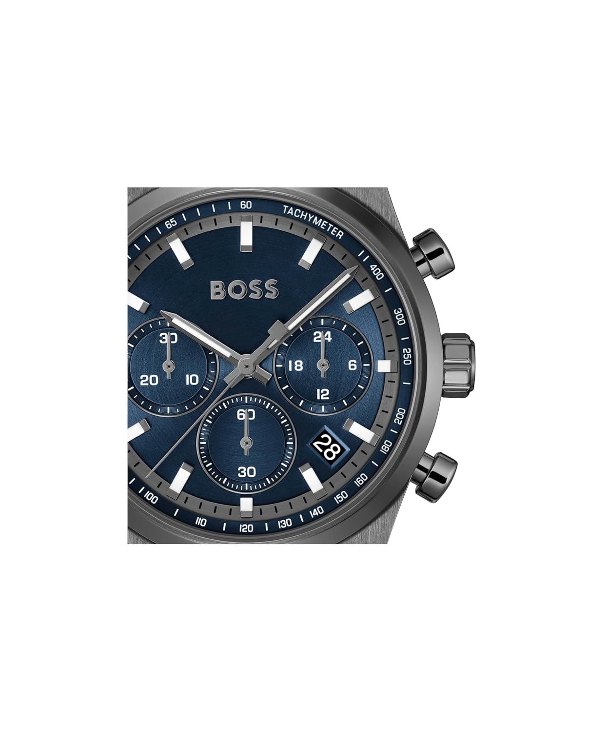 BOSS Candor Chrono Qtz Fashion Chrono Blue Round Dial Men's Watch|Ionic Plated Grey Steel Material|Grey Color Band