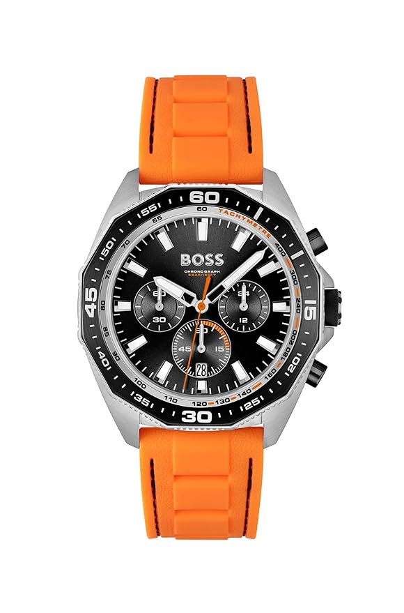 Hugo Boss Mens Silicone Boss Energy Analog Black Dial Watch-Band Color:Orange