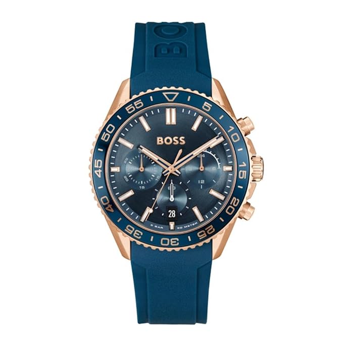 BOSS Runner Qtz Fashion Chrono Blue Round Dial Men's Watch|Silicone Material|Blue Color Band