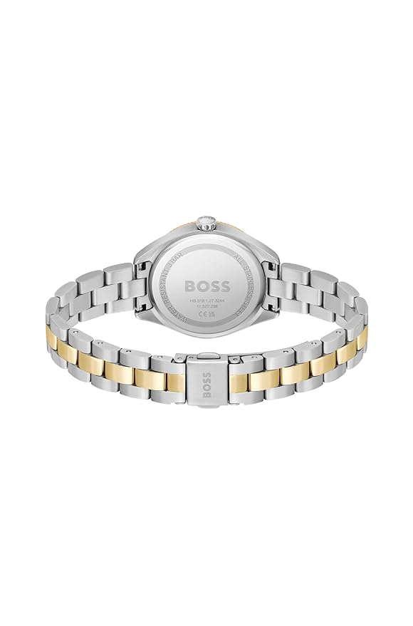 Hugo BOSS Boss Sage Qtz Basic Black Round Dial Multicolor Strap Women's Analog Watch|Two Tone Stainless Steel Material|Silver Color Band
