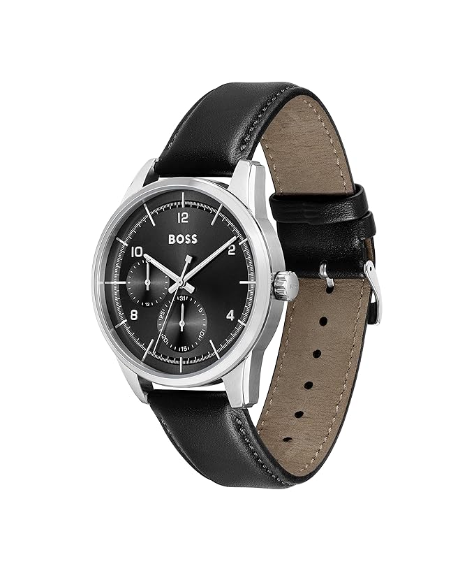 Boss Sophio Qtz Multifunction Black Dial Men's Watch|Leather Material|Black Color Band