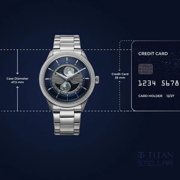 Titan Stellar Analog with Dual Moon Phase and Blue Dial Silver Stainless Steel Strap Watch for Men
