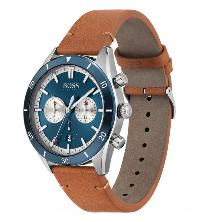 Hugo Boss Santiago Multifunction Blue Round Luminous Dial Men's Leather Watch