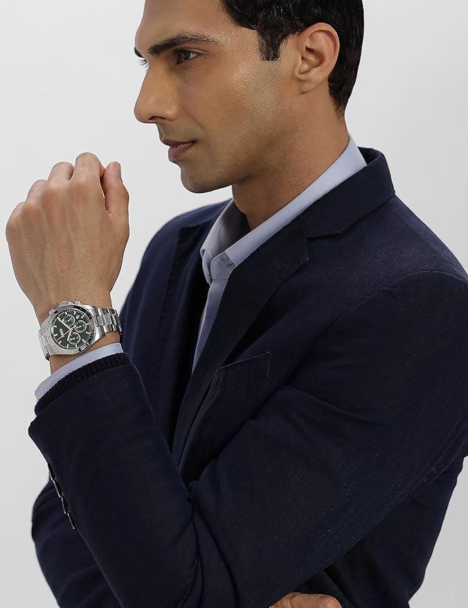 BOSS Hero Qtm Qtz Fashion Chrono Green Round Dial Men's Watch|Stainless Steel Material|Silver Color Band