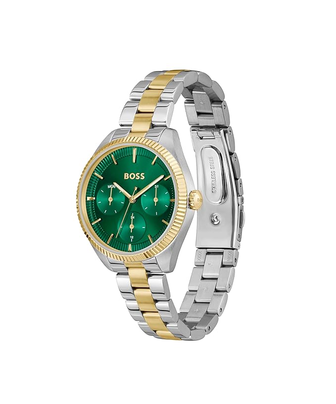 Sage Sport Qtz Multifunction Green Round Dial Women's Watch|Stainless Steel & Ionic Plated Thin Gold Steel Material|Silver Color Band