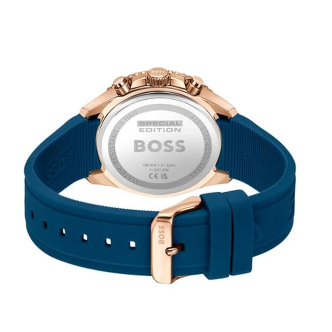 BOSS Runner Qtz Fashion Chrono Blue Round Dial Men's Watch|Silicone Material|Blue Color Band