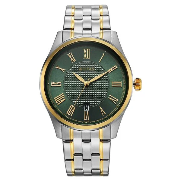 Titan Neo Roman Analog with Green Dial Dual Tone Stainless Steel Strap Watch for Men