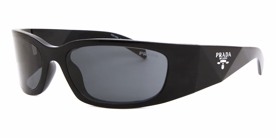 Prada PR A19S 1AB5S0 Wraparound Black Sunglasses
